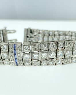 Vintage Platinum Diamond and Sapphire Hand-Made Bracelet