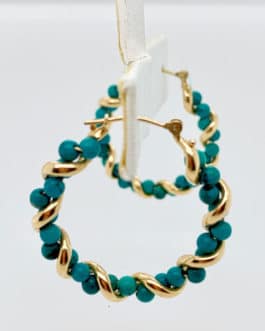 14k yellow gold and turquoise braided hoops
