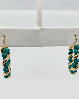 14k yellow gold and turquoise braided hoops