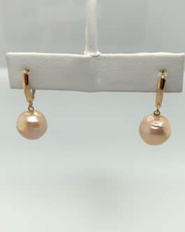14k yellow gold rose pearl dangle earrings