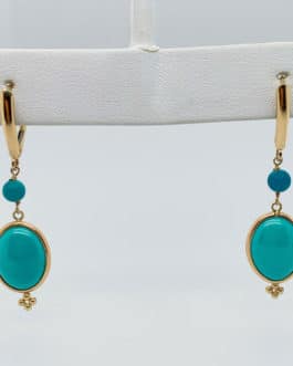 14k yellow gold turquoise earrings