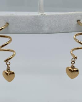 14k yellow gold twisted heart dangle earrings