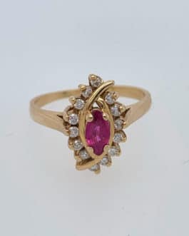 14k yellow gold ruby and diamond fashion ring