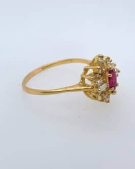 18k yellow gold ruby and diamond ballerina ring