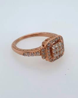 10k rose gold vintage style diamond cluster ring with halo