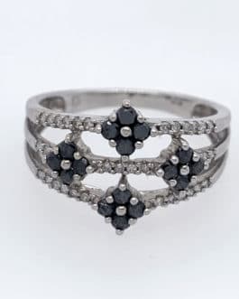 10k white gold black and white diamond fashion ring