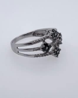 10k white gold black and white diamond fashion ring