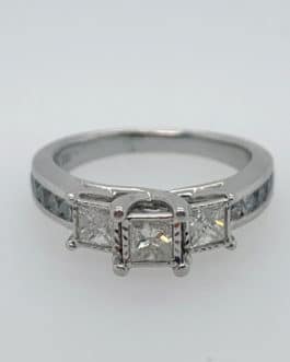 10k white gold three stone princess diamond engagement ring