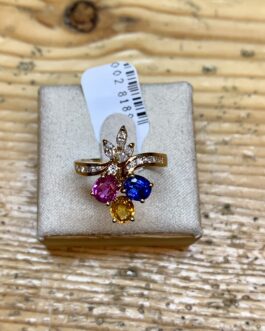 18k yellow gold multi color sapphire and diamond ring
