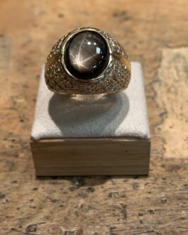 14 karat yellow Black Star Sapphire and Diamond ring (MSM)