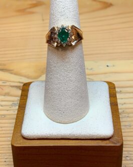 14karat yellow Gold Diamond and Emerald Ring PR