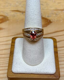 18 Karat Natural Orange Sapphire and Diamond ring