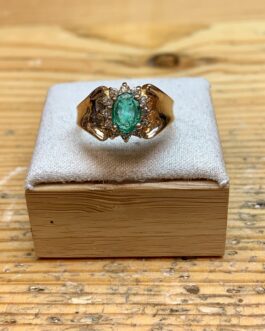 14karat yellow Gold Diamond and Emerald Ring PR